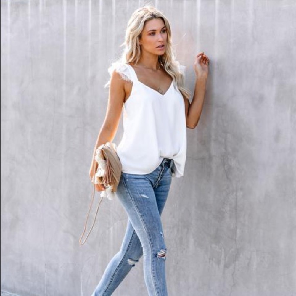 LAST ONE -Picturesque Lace Detailed Tank - White - Picture 4 of 8